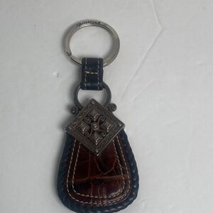Brighton Leather Key Fob Black Brown Heart Silver Tone Vintage Style